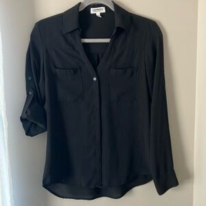Express Black Button Down Shirt with Notched Collar and Cuffed Sleeves
